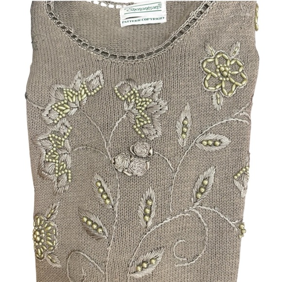 Vintage Shenanigans Embroidered and Beaded Beige Crocheted Sweater L - Picture 3 of 11